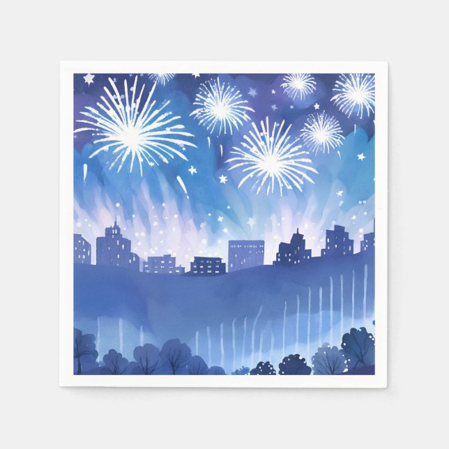 Blue Firework Display | Fireworks Watercolor Pappersservett (Framsidan)