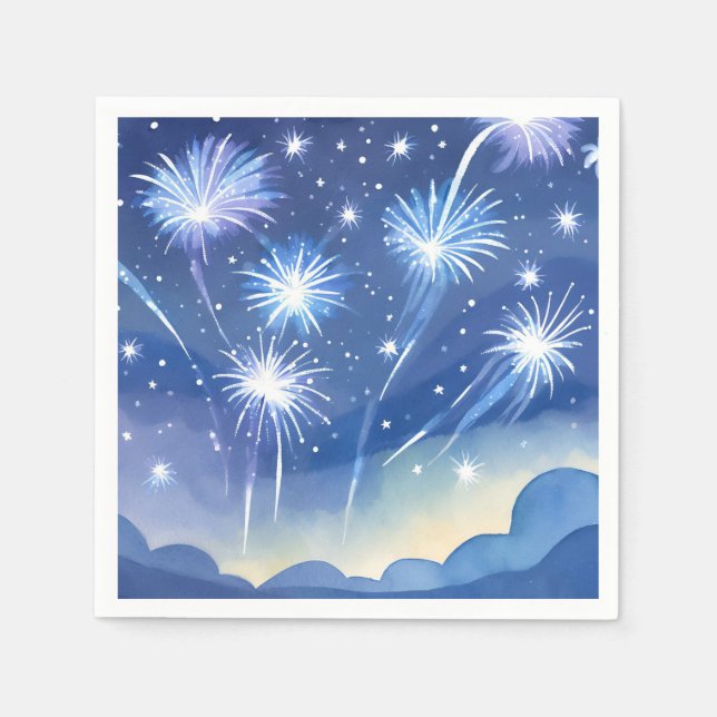 Blue Fireworks | Firework Celebration Watercolor Pappersservett (Framsidan)