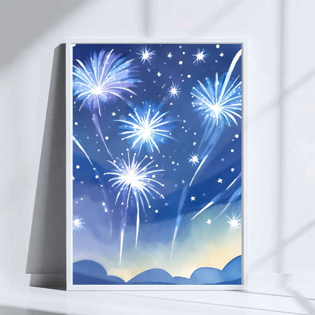 Blue Fireworks | Firework Celebration Watercolor Poster (Skapare uppladdad)