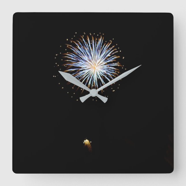 Blue Fireworks Fyrkantig Klocka (Framsida)