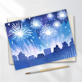 Blue Fireworks-Visning | Vattenfärg i Fireworks Vykort