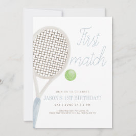 Blue First Match Tennis Birthday-inbjudan Tack Kort