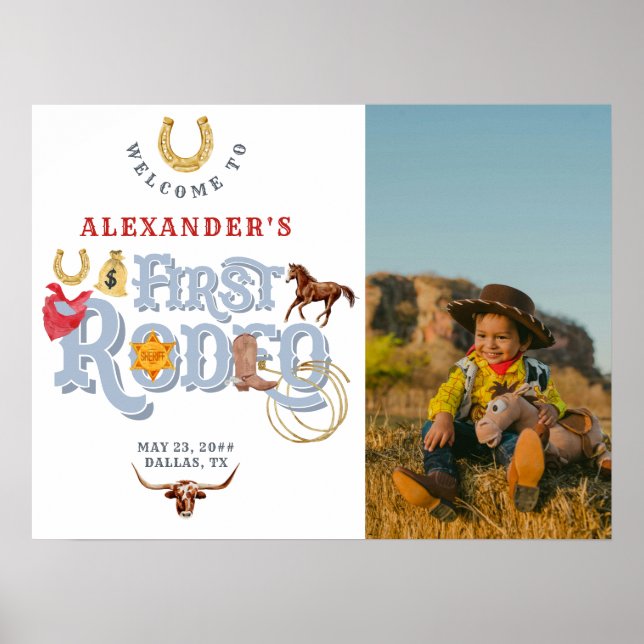 Blue First Rodeo Pojke 1:a födelsedag Poster (Framsidan)