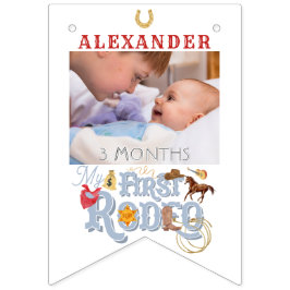 Blue First Rodeo Pojke 1:a födelsedagsmomsten Vimplar