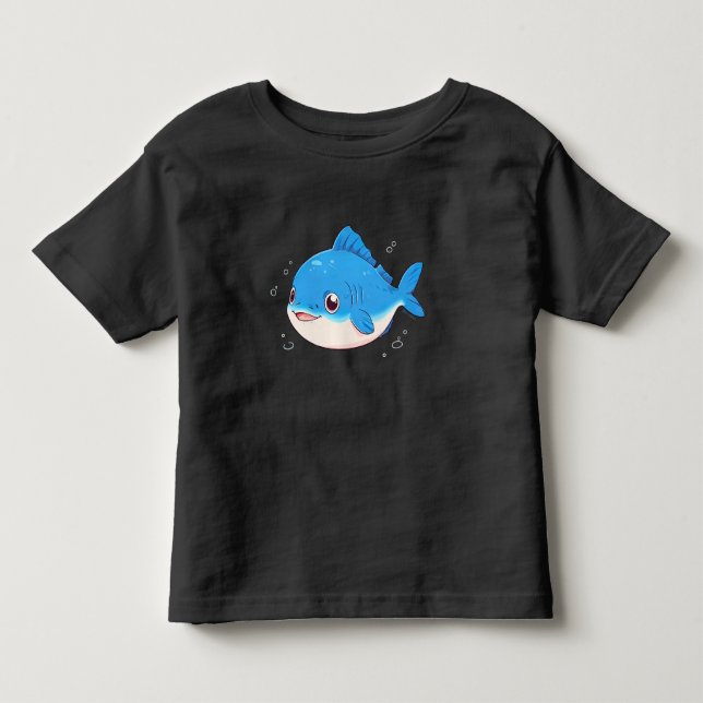 Blue Fish Drawing, Cartoon Style T Shirt (Framsida)