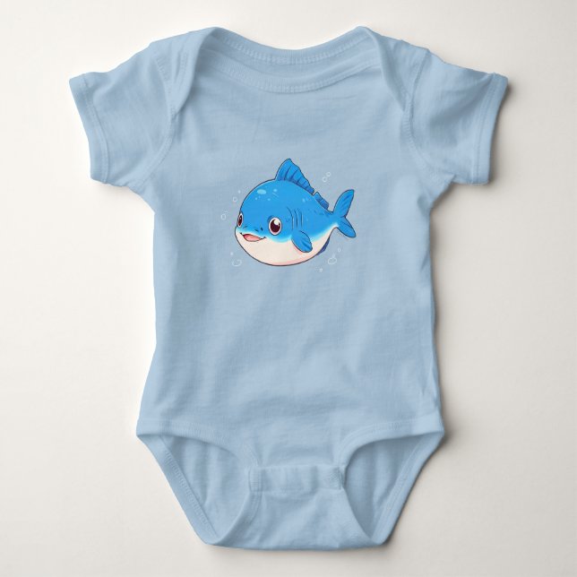 Blue Fish Drawing, Cartoon Style T Shirt (Framsida)