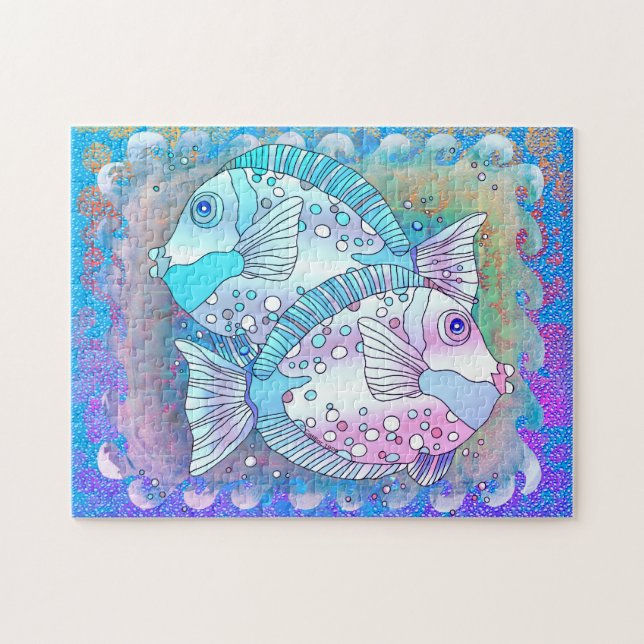 Blue Fish Jigszle Puzzle Pussel (Horisontell)