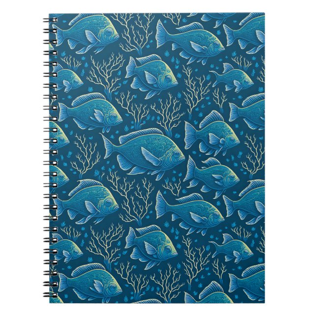 Blue Fish Mönster Anteckningsbok (Framsidan)