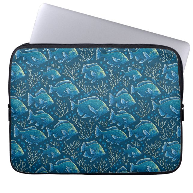 Blue Fish Mönster Laptop Fodral (Framsidan)
