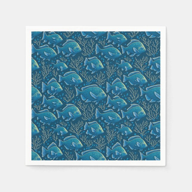 Blue Fish Mönster Pappersservett (Framsidan)