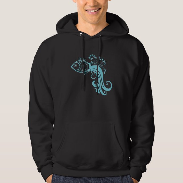 Blue fish Pattern Hoodie (Framsida)