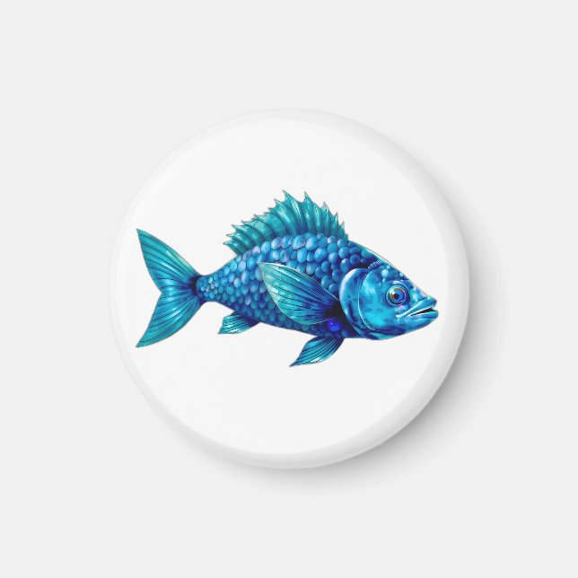 Blue Fish with Spiky Fins and Scales Magnet (Framsidan)