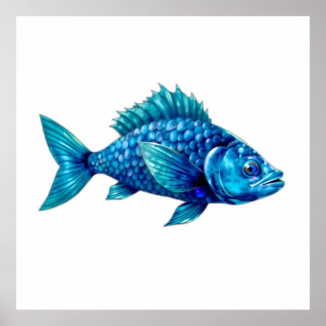 Blue Fish with Spiky Fins and Scales Poster (Framsidan)