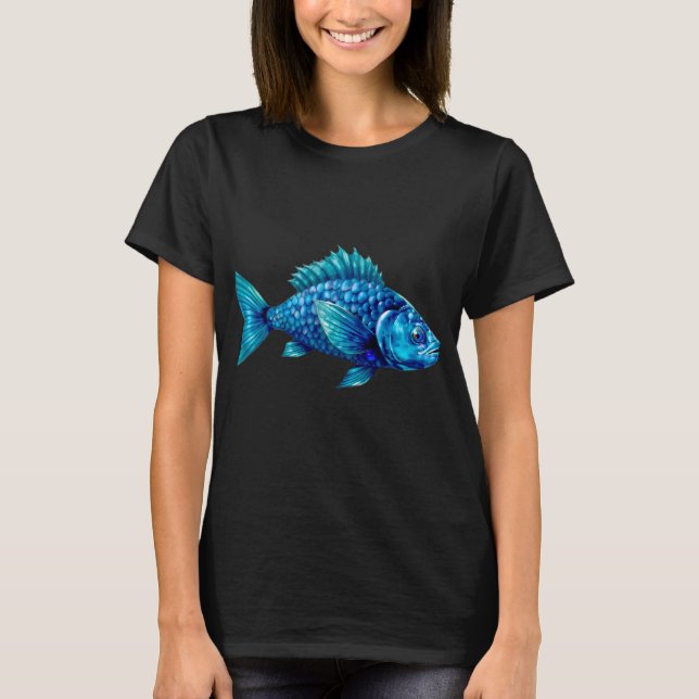 Blue Fish with Spiky Fins and Scales T Shirt (Framsida)