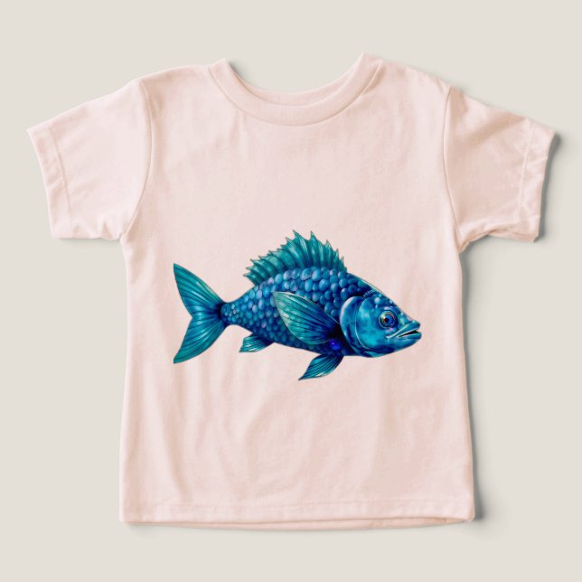 Blue Fish with Spiky Fins and Scales T Shirt (Design Framsida)