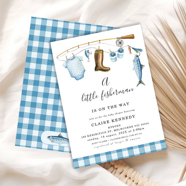 Blue Fisherman Little Fisherman Baby Shower Inbjudningar (A Little Fisherman Is On The Way Baby Shower Invitation, Fishing Themed Baby Shower Invite Boy)