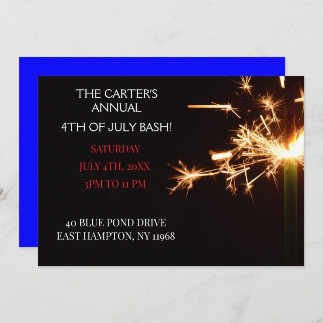 Blue Fjärde juli Independence day Sparkler Inbjudningar (Fram/baksida)