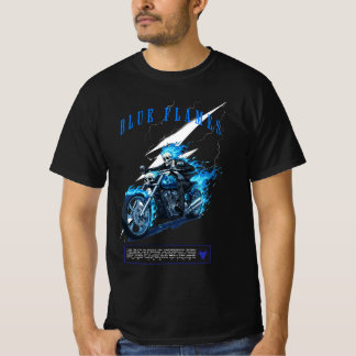 Blue Flames Motorcycle Design | Skull Rider T Shirt