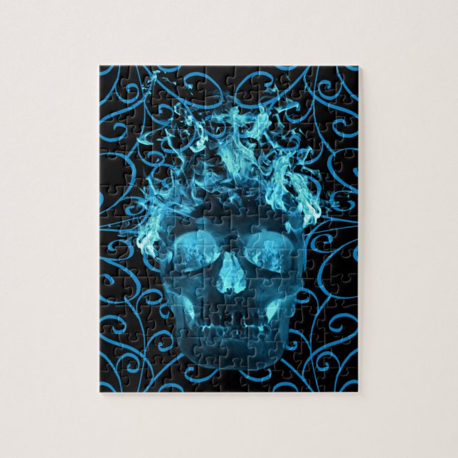 Blue Flaming Fire Skull Art Pussel (Vertikal)