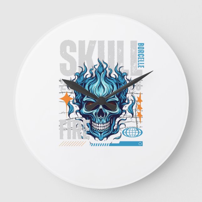 Blue Flaming Skull Streetwear Design | Cyberpunk G Stor Klocka (Framsida)