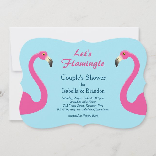 Blue Flamingo Beach Couples Shower-inbjudan Inbjudningar (Framsida)