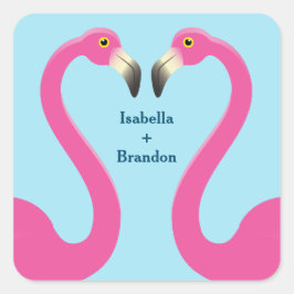 Blue Flamingo Beach Wedding Sticker Fyrkantigt Klistermärke