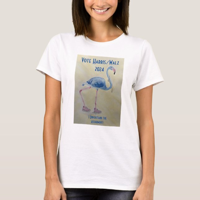Blue Flamingo med Pearls t-shirt Vote Harris/Walz (Framsida)