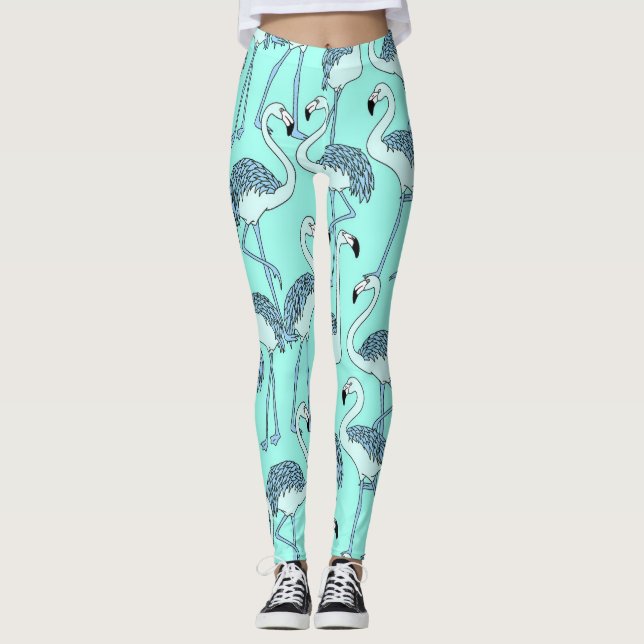 Blue Flamingos Leggings (Framsida)