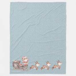 Blue Fleece Blanket w/ Santa in Sled