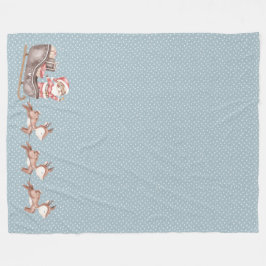 Blue Fleece Blanket w/ Santa in Sled