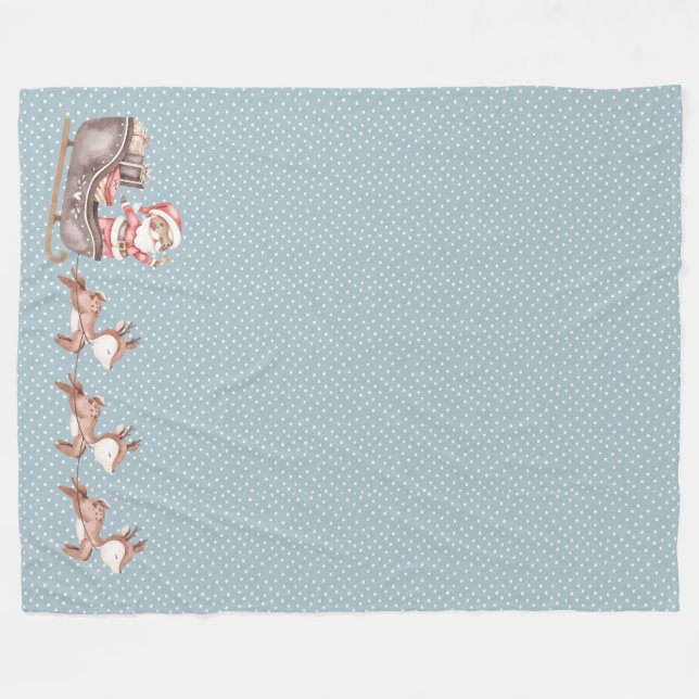 Blue Fleece Blanket w/ Santa in Sled (Framsidan (Horisontell))