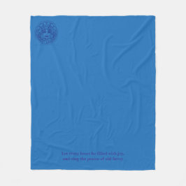 Blue fleece blanket with logo and motto