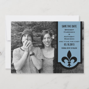 Blue Fleur De Lis-banderollen Spara datum Inbjudan