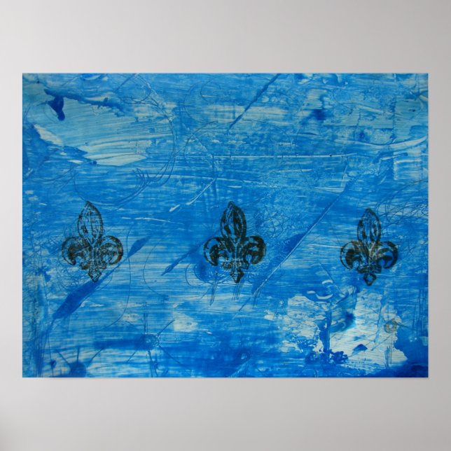 Blue Fleur de Lis Mixed Media Poster (Framsidan)