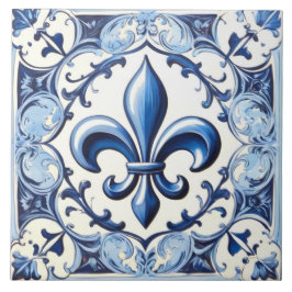 Blue Fleur de Lis Tile - Backsplash Ceramic Tile Kakelplatta