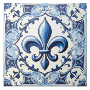 Blue Fleur de Lis Tile - Backsplash Ceramic Tile Kakelplatta