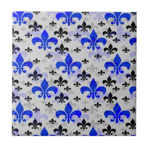 Blue Fleur De Lis Yta Mönster Design Kakelplatta