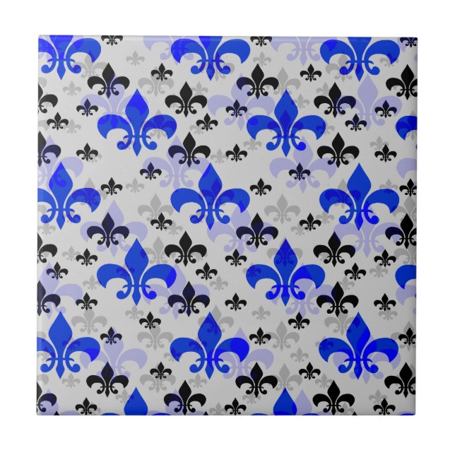 Blue Fleur De Lis Yta Mönster Design Kakelplatta (Framsidan)