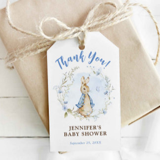 Blue Flopsy Bunny Baby Shower Gift Märkre for Boy Presentetikett