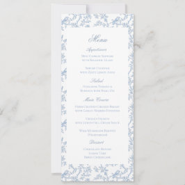 Blue Floral and Bird Toile Wedding Menu Card Spara Datumet