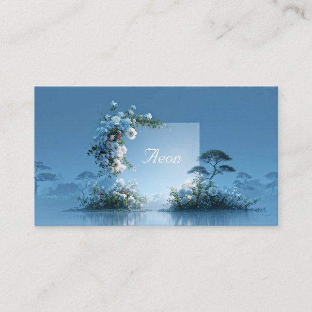 Blue Floral Arch Misty Waterscape Minimalist Visitkort (Framsida)