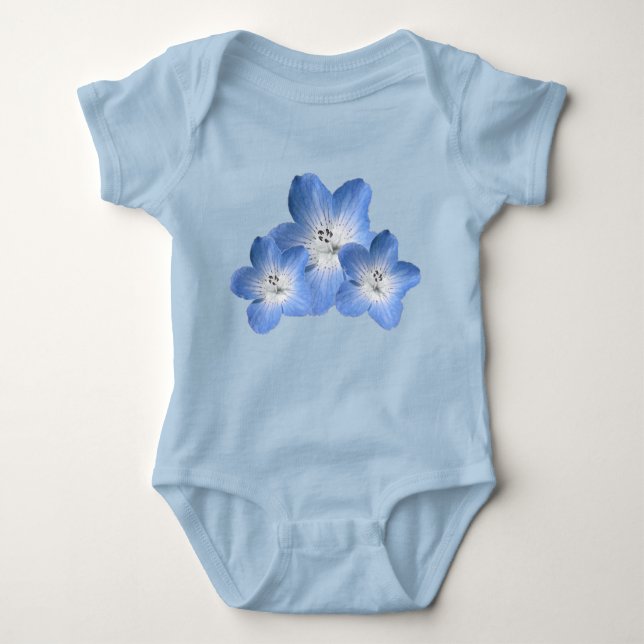 Blue Floral Baby Girl Bodysuit T Shirt (Framsida)