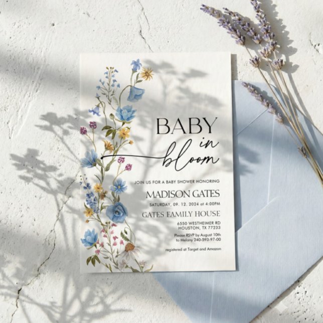 Blue Floral Baby Shower Invitation, Baby in Bloom  Inbjudningar (Skapare uppladdad)