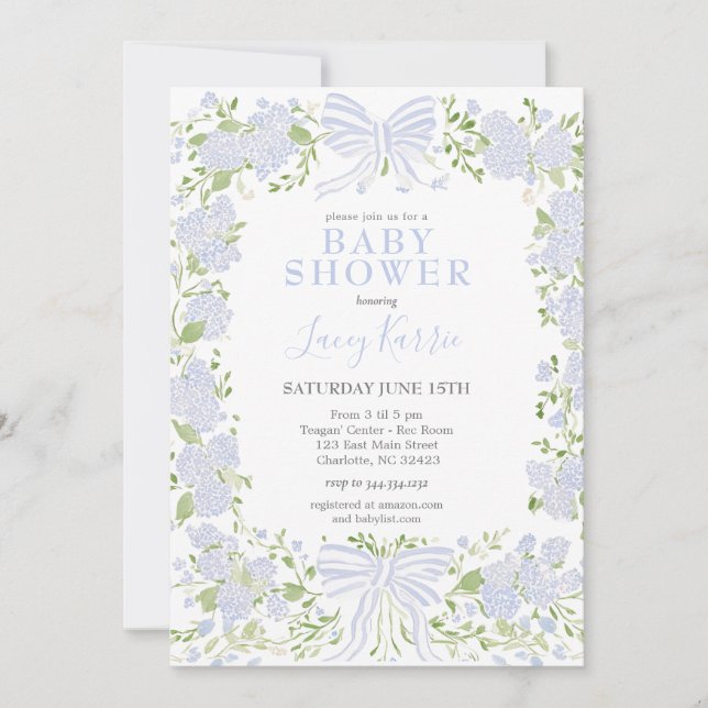 Blue Floral Baby Shower Invitation,  Inbjudningar (Framsida)