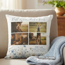 Blue Floral Best Grandma Ever Picture Gift Kudde