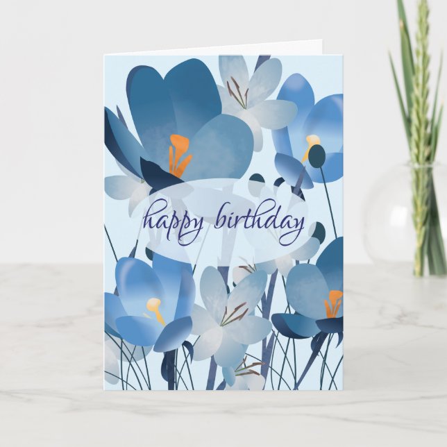 Blue Floral Birthday Kort (Framsida)