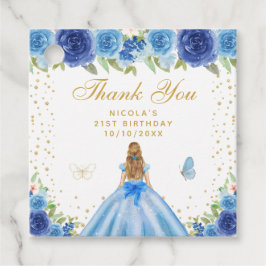 Blue Floral Blonde Hair Princess Birthday Party Gåvor Etiketter