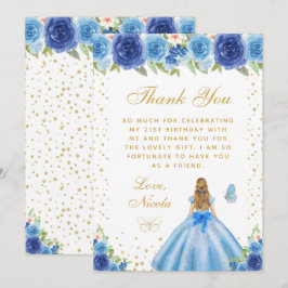 Blue Floral Blonde Hair Princess Birthday Party Tack Kort