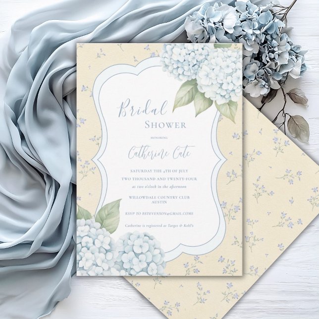 Blue Floral Blue Hydrangea Yellow Bridal Shower  Inbjudningar (Skapare uppladdad)