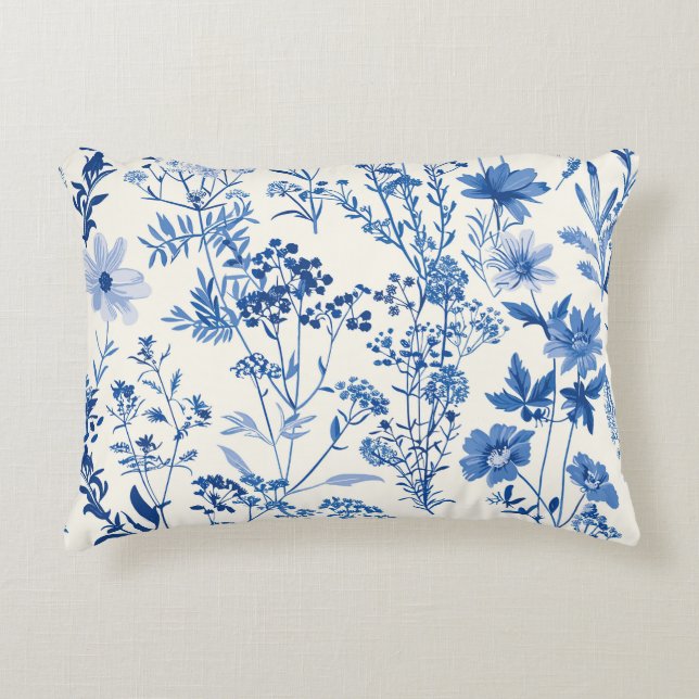 Blue Floral Botanical Farmhouse Decor  Prydnadskudde (Framsidan)